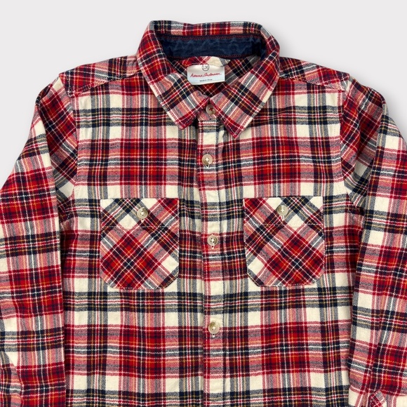 Hanna Andersson Plaid Flannel Button Up Shirt Kids Boy Girl Youth Sz 8 Christmas - Picture 2 of 8
